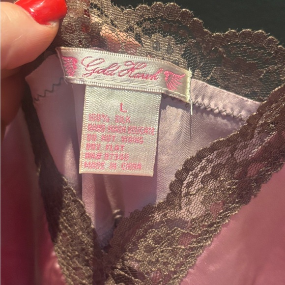 New Gold Hawk Size L 100% Silk Rose Pink Lace Trim Cami - Picture 3 of 3